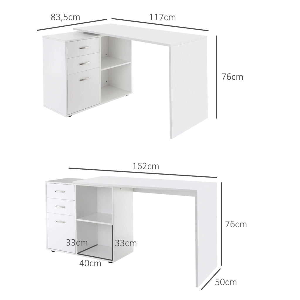 Scrivania angolare con cassetti e ripiani ¨C zephmum ¨C MDF bianco