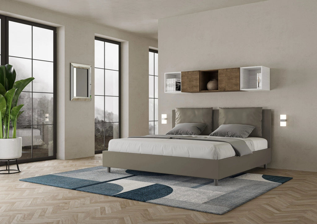 BS COM Letto senza rete imbottito 180x200 similpelle cappuccino