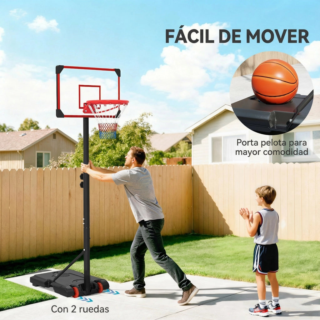 Canestro da Basket Regolabile 178-208 cm con Ruote e Base Riempibile ¨C Minimal ¨C Rosso e Nero