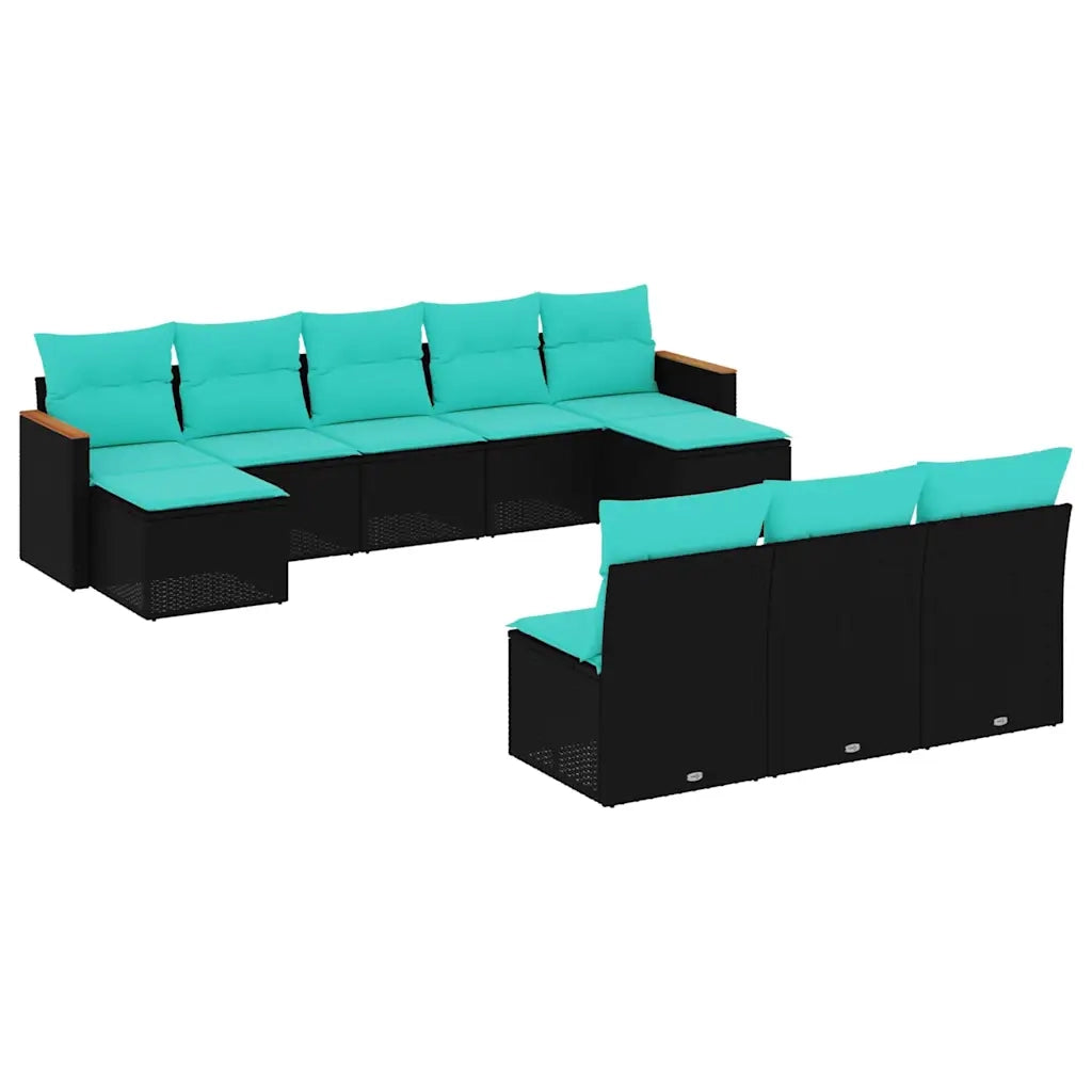 Set Divani da Giardino 10 pz con Cuscini Nero in Polyrattan 3226386
