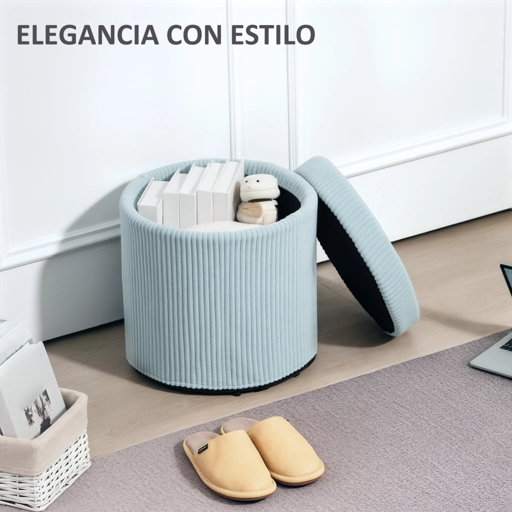 Pouf contenitore rotondo ¨C Xylo ¨C Velluto blu chiaro ?40x41cm