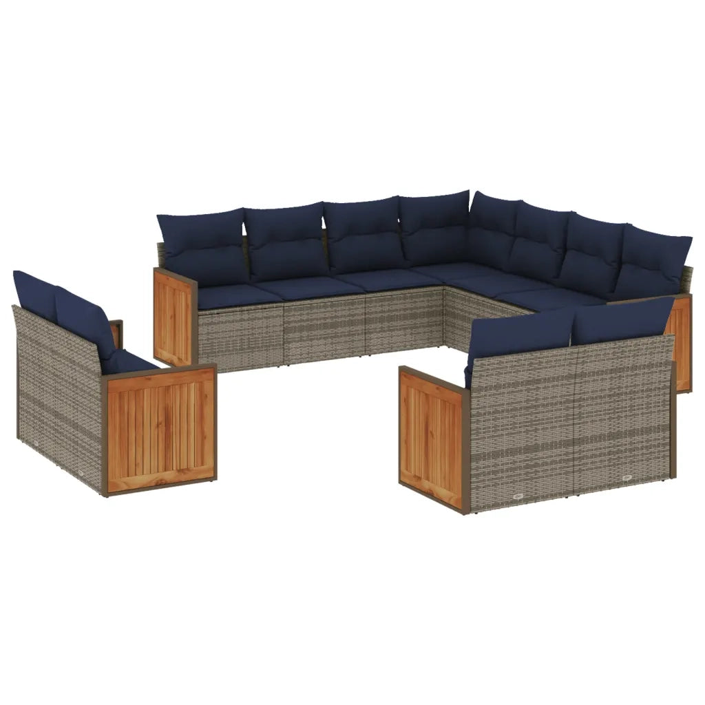 Set Divani da Giardino 11 pz con Cuscini Grigio in Polyrattan 3228182