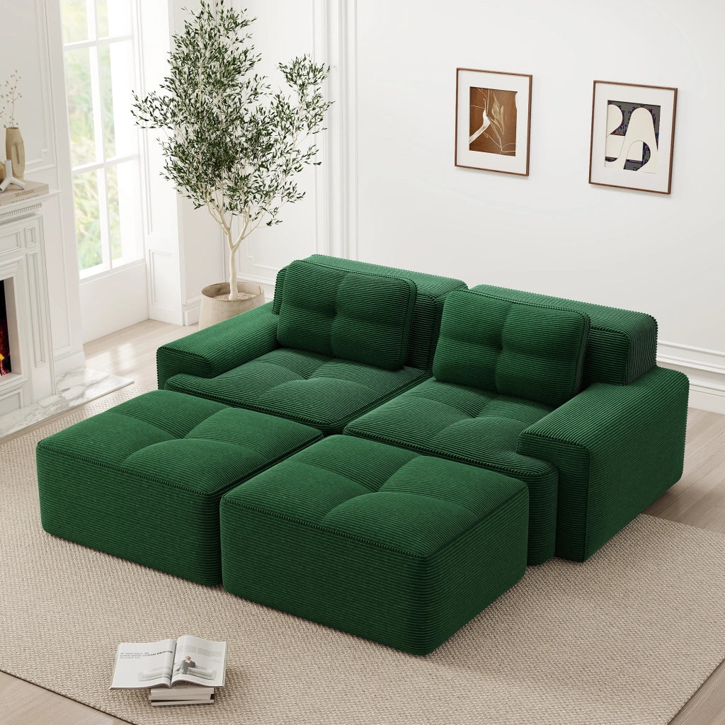 Divano Modulare Cloud con Ottoman ¨C MINIMAL ¨C Velluto a Coste, Verde, 2 Posti