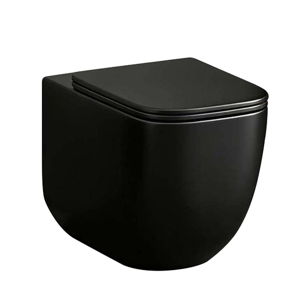 Wc filo muro nero opaco con scarico tornado e design arrotondato Kora