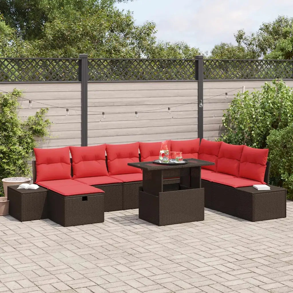 Set Divano da Giardino con cuscino 9 pcs Marrone Poly Rattan 3359901