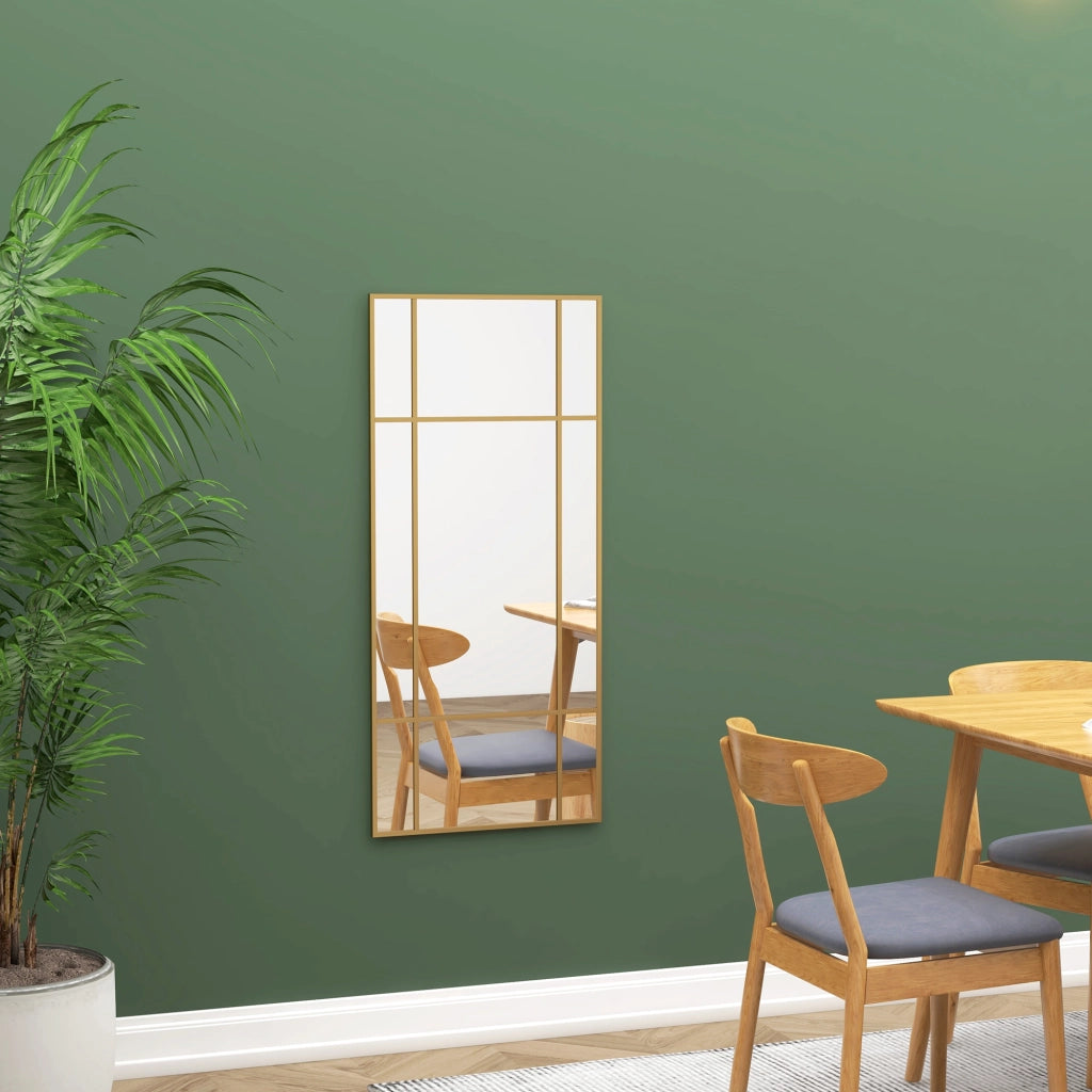 Specchio da Parete Stile Finestra con Montaggio Verticale e Orizzontale, 110x50cm, Oro