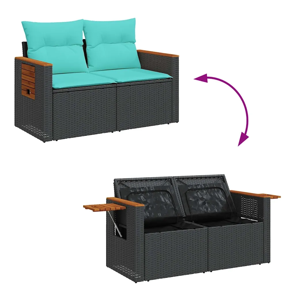 Set Divani da Giardino 9 pz con Cuscini Nero Polyrattan Acacia 3327613