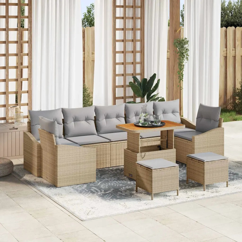 Set Divano da Giardino con cuscino 10 pcs Beige polyrattan 3362642