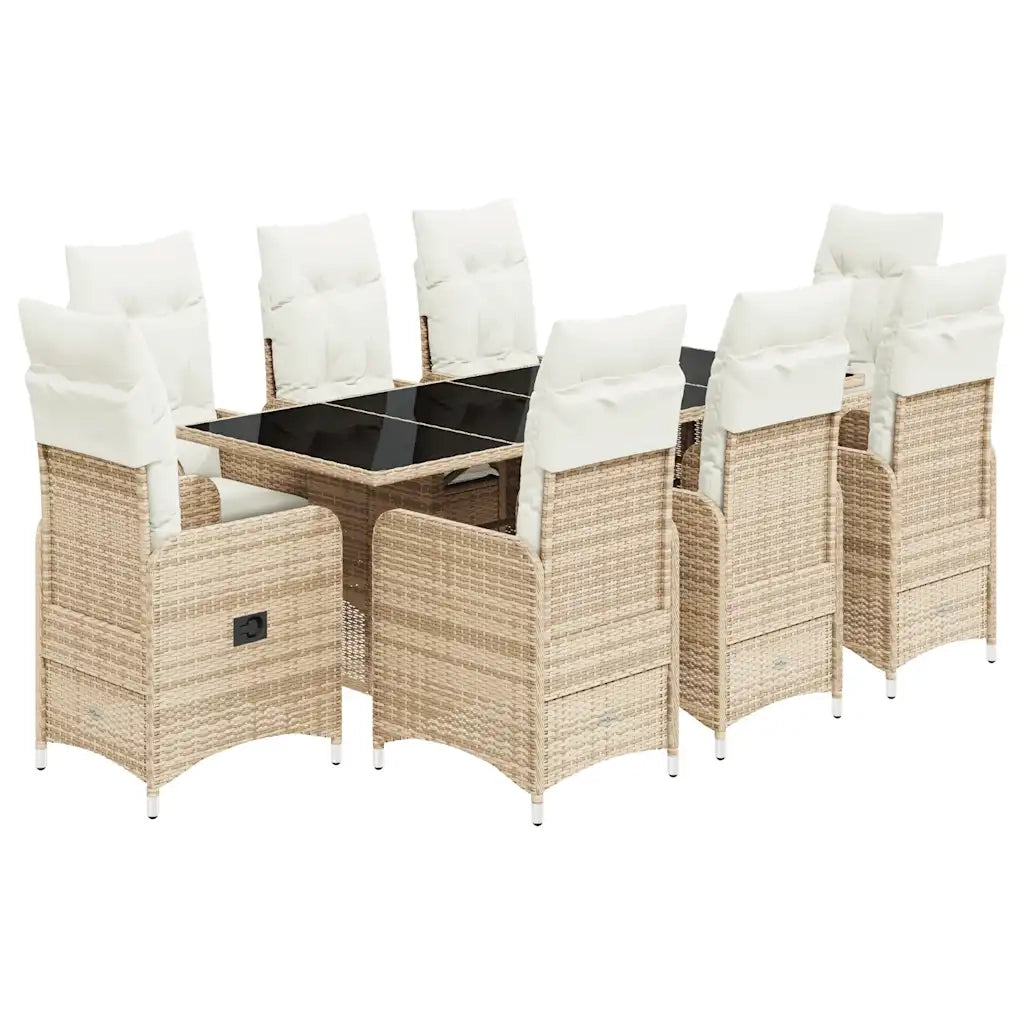 Set da Bistrò da Giardino 9 pz con Cuscini Beige in Polyrattan