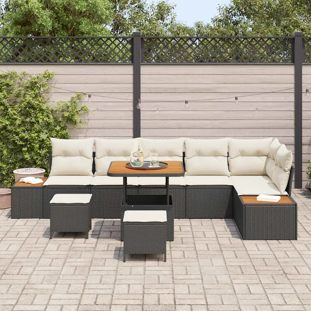 Set Divano da Giardino 9 pcs Nero polyrattan