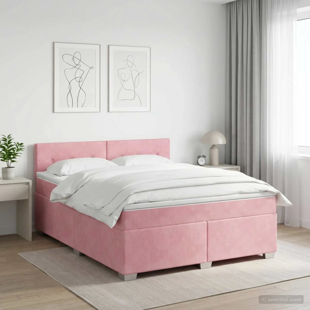 Letto box spring con materasso Rosa 140 x 200 cm Velluto 3450733
