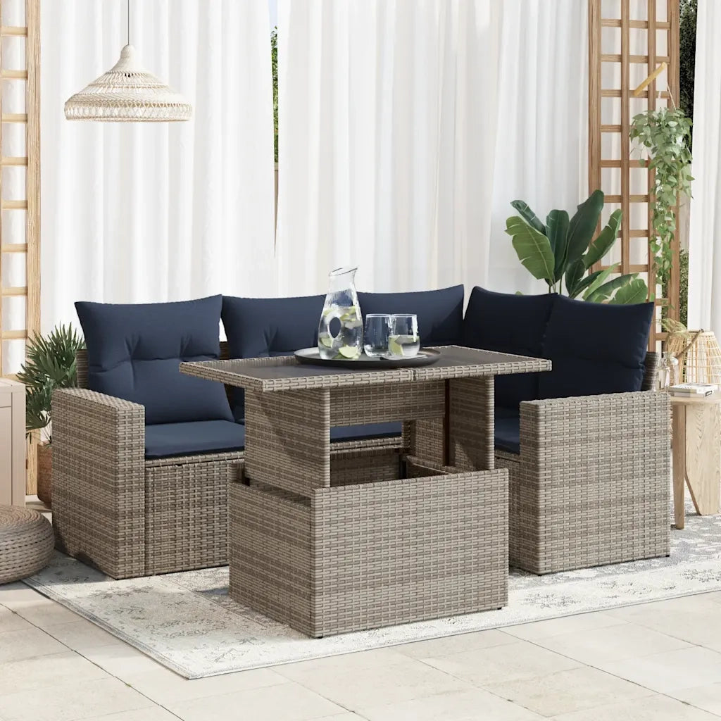 Set Divano Giardino 5 pz con Cuscini Grigio Polyrattan Acacia 3326312
