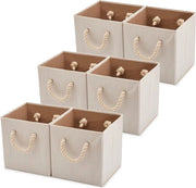 6 scatole di stoccaggio in cotone pieghevoli con maniglie robuste - organizzatore per bambino - beige - 267 x 267 x 28 cm