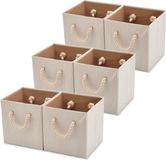 6 scatole di stoccaggio in cotone pieghevoli con maniglie robuste - organizzatore per bambino - beige - 267 x 267 x 28 cm