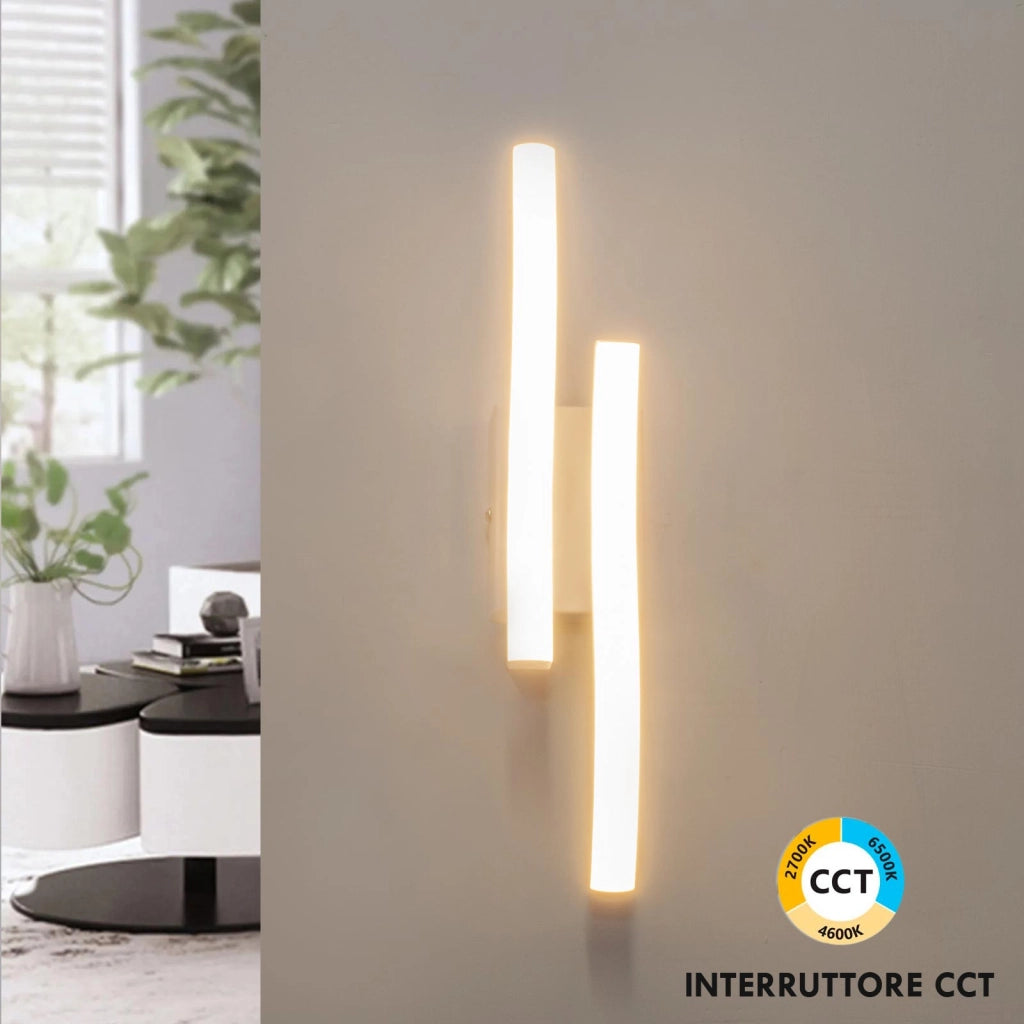 Lampada parete muro applique bianco moderno LED 10W CCT da 3000K a 6500K luce stilizzata comodino soggiorno salotto 230V