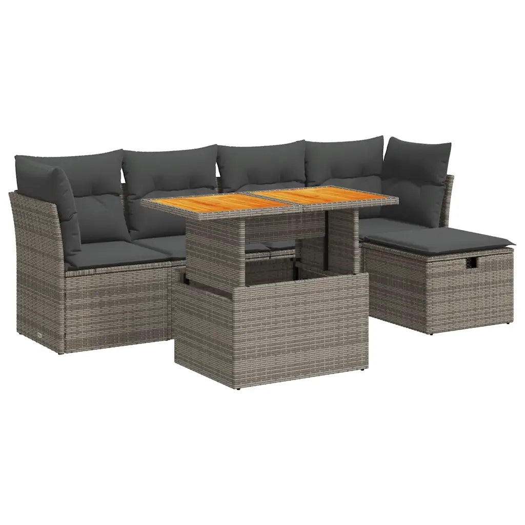 Set Divano da Giardino 6pz con Cuscini Grigio Polyrattan Acacia 3327970