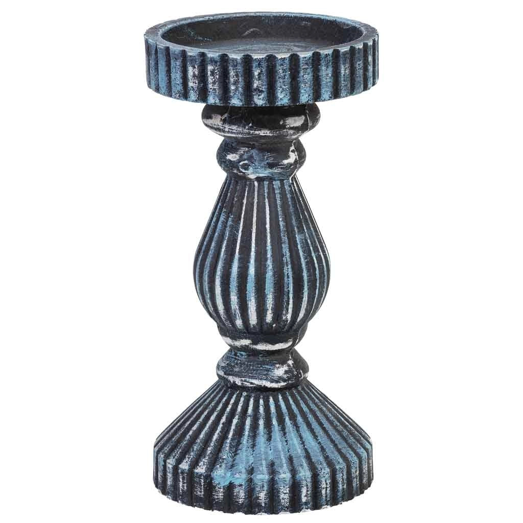 Candele in legno blu 9,5x9,5x19,5h cm