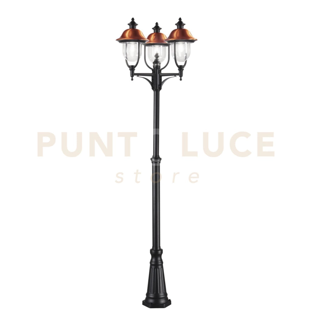 PALO VENEZIA NERO E RAME 3 LUCI ATTACCO E27 IP44 65X230CM