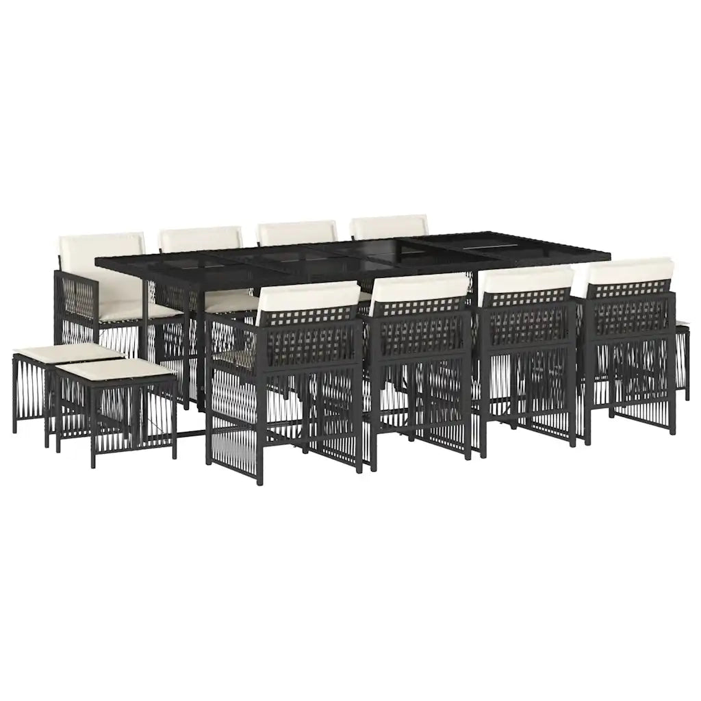 Set da Pranzo da Giardino 13pz con Cuscini Nero in Polyrattan 3210978