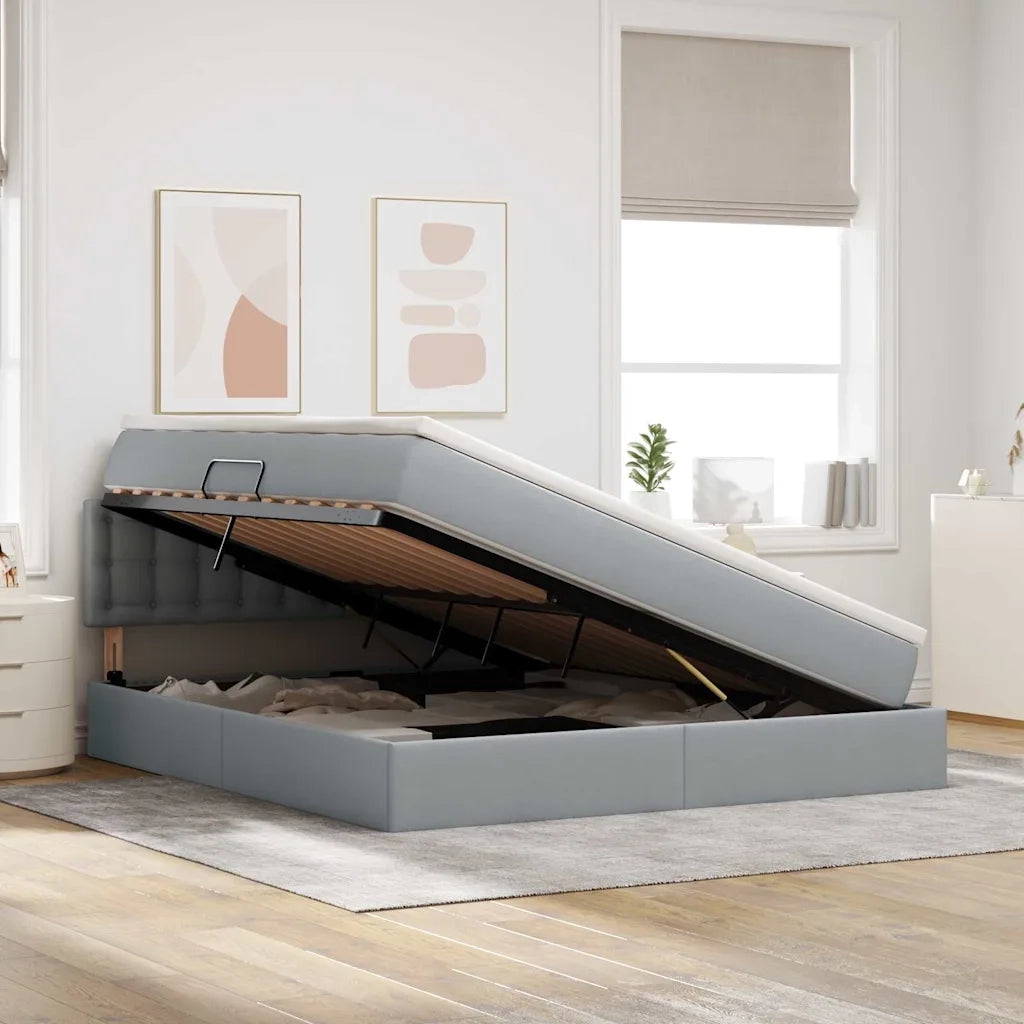 Letto con contenitore e materasso Grigio chiaro 180 x 200 cm