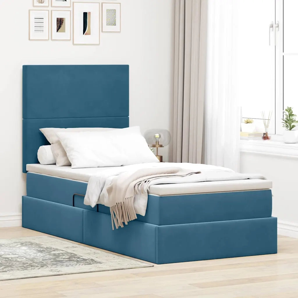 Letto con contenitore e LED Blu Scuro 100 x 200 cm Velluto