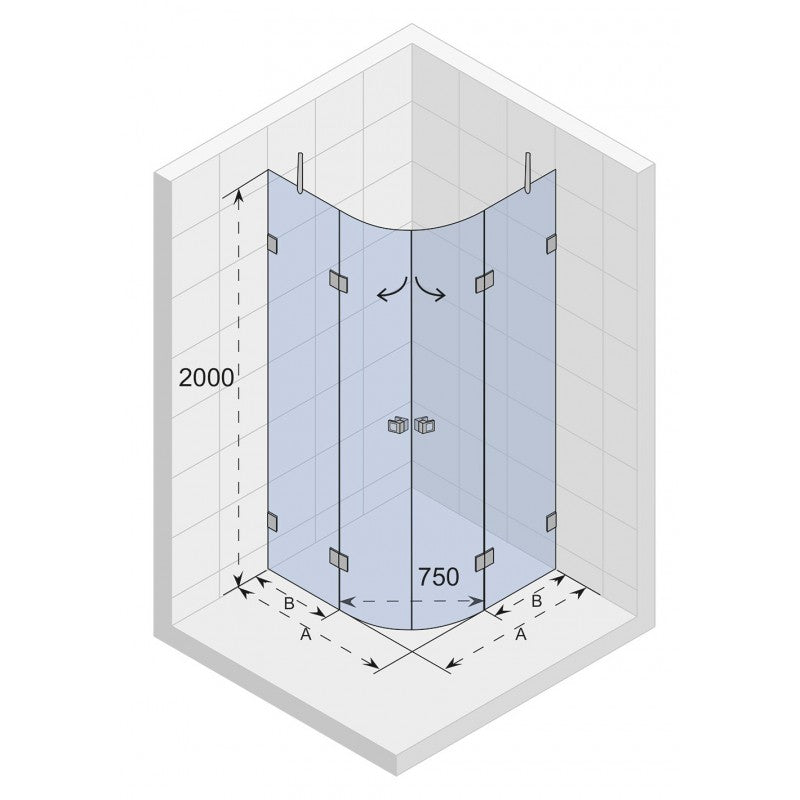 Box doccia 1/4 cerchio SCANDIC NXT 309 RIHO 120x120 x200cm con cerniera cromata