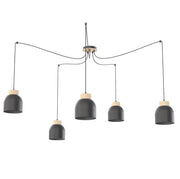 Lampada sospesa a ragno KRU nera legno 5xE27 Emibig