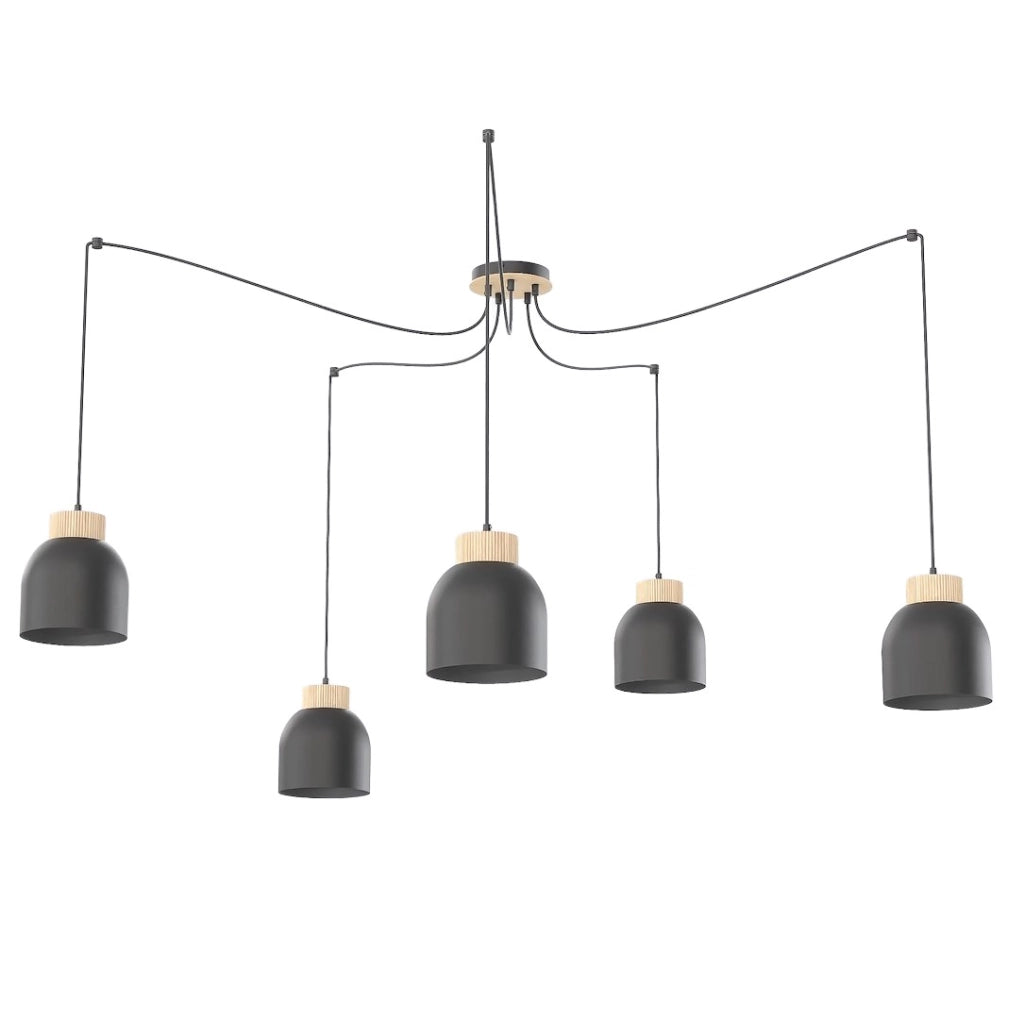 Lampada sospesa a ragno KRU nera legno 5xE27 Emibig