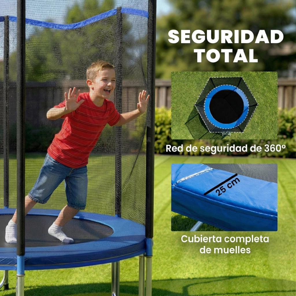 Trampolino elastico da giardino ?183 cm ¨C Xylo ¨C con rete di sicurezza, scala e cuscinetti molle blu