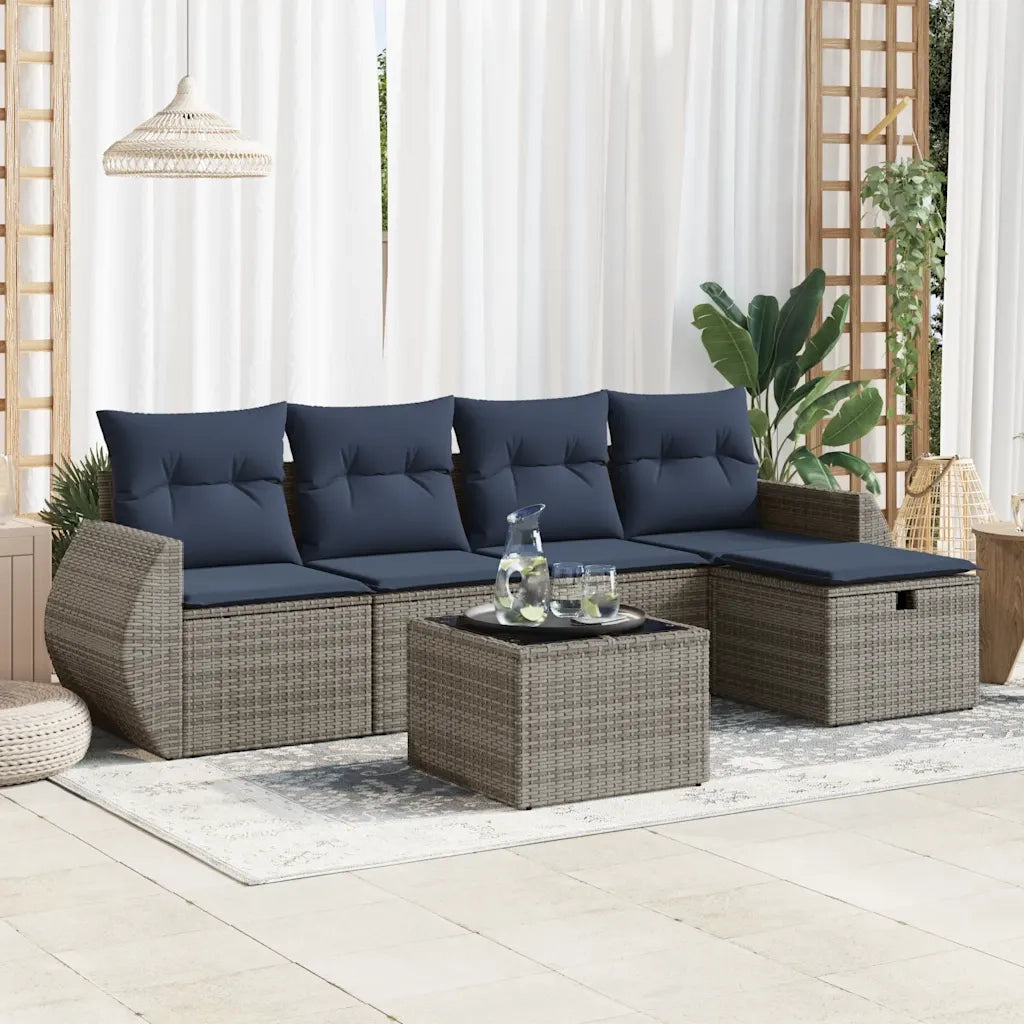 Set Divano da Giardino 6 pz con Cuscini Grigio in Polyrattan 3325577