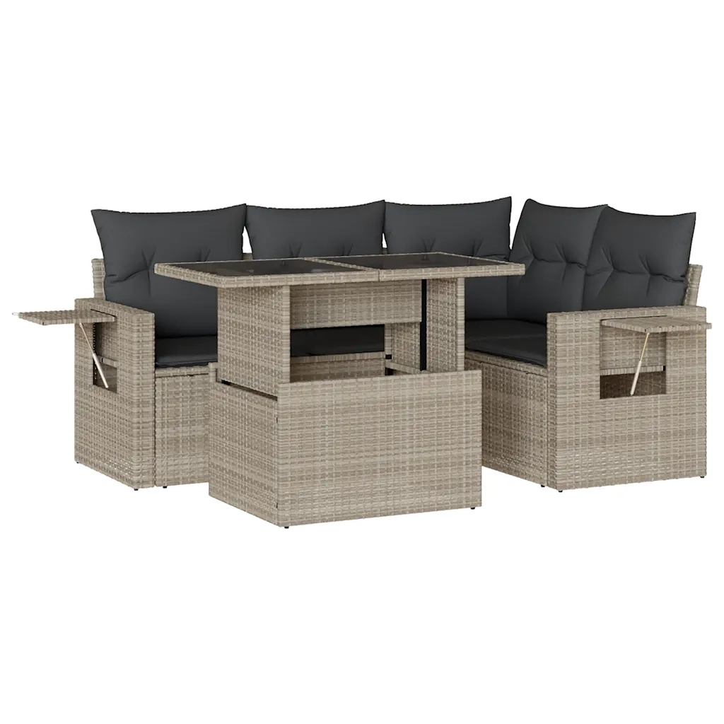 Set Divano da Giardino 5pz con Cuscini Grigio Chiaro Polyrattan 3267882