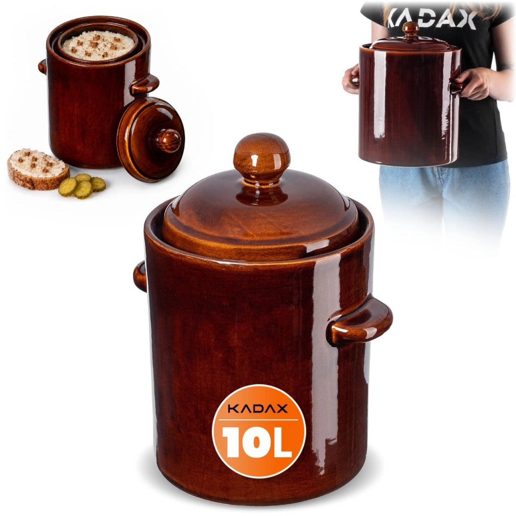 Vaso KADAX a forma di barile per sottaceti con collarino, 10 litri, in gres per cavoli e cetrioli.