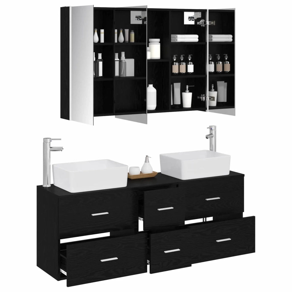 Set di mobili per il bagno 4 pz Rovere Nero 3406864