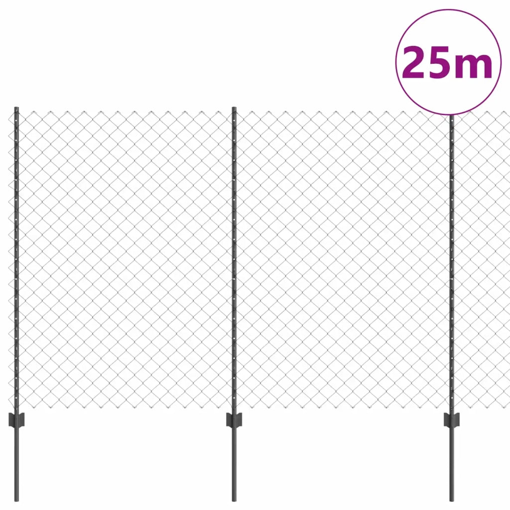 Recinzione a maglie con palo 25 x 1,6 m Grigio Rete 3336284