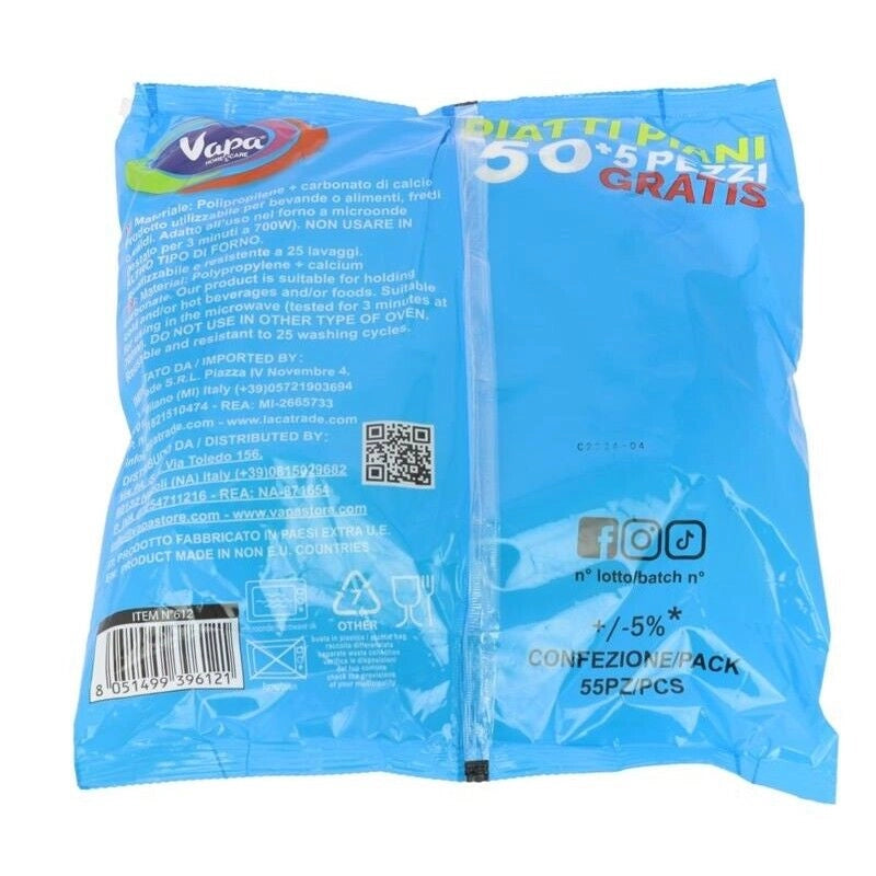 PIATTI PIANI SUPER RESISTENTI 55 + 5 PZ RIUTILIZZABILI E ADATTI AL MICROONDE 1.100 GR
