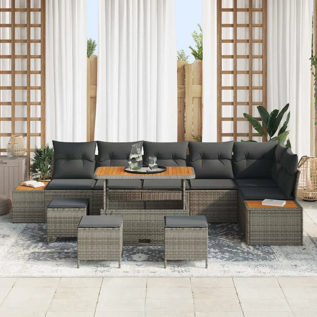 Set Divano da Giardino 10 pcs Grigio polyrattan
