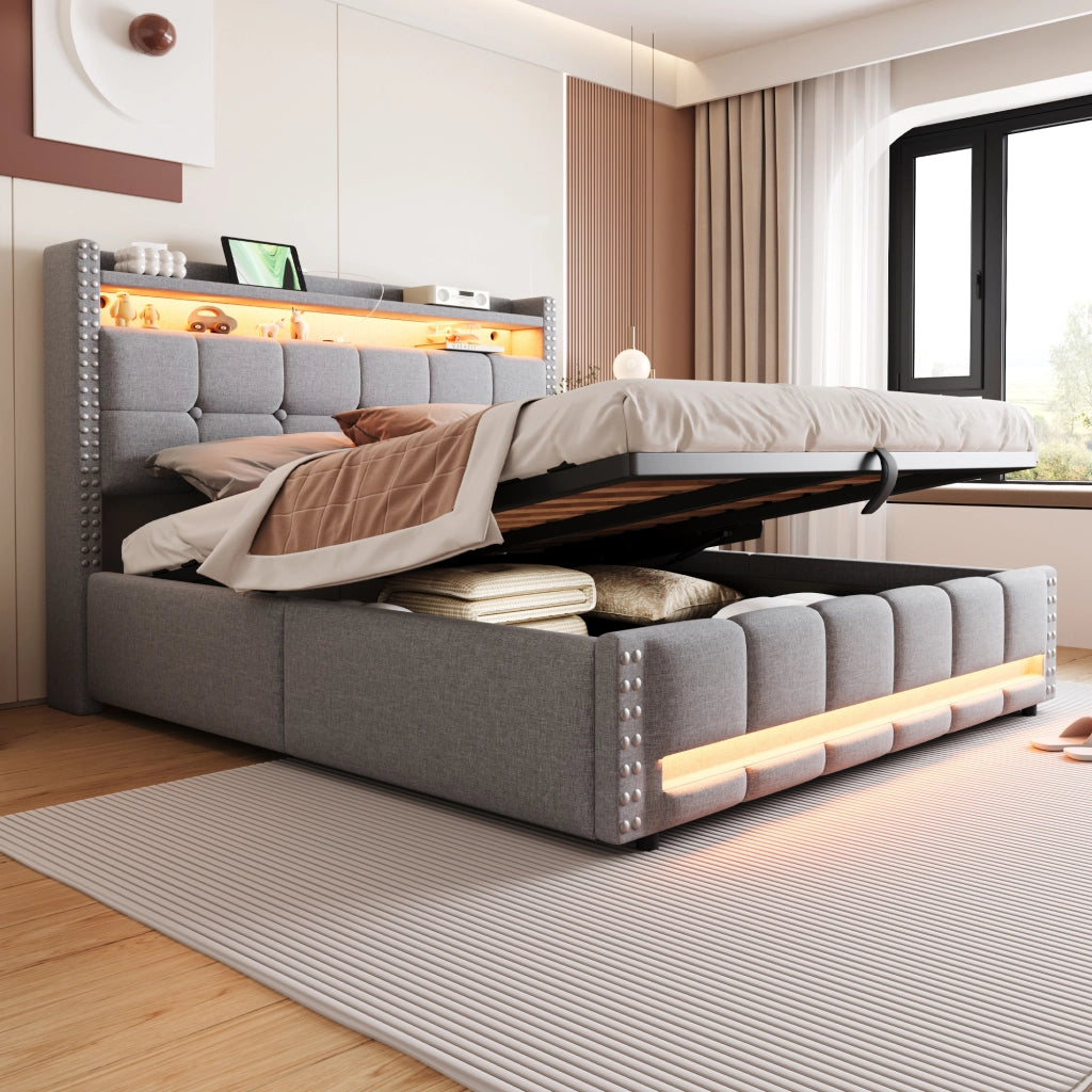 letto imbottito lino grigio chiaro 160 x 200 cm