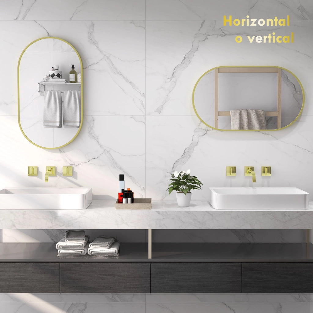 Specchio da Bagno Ovale con Cornice in Alluminio ¨C Minimal ¨C 40x70 cm Dorato