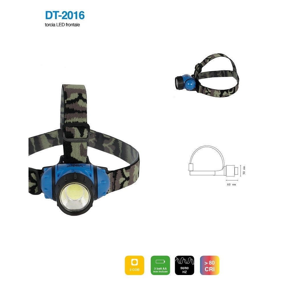 Trade Shop - Torcia Led Cob Frontale Testa 3w Luce Regolabile Escursioni Pesca Gite Dt-2016 -