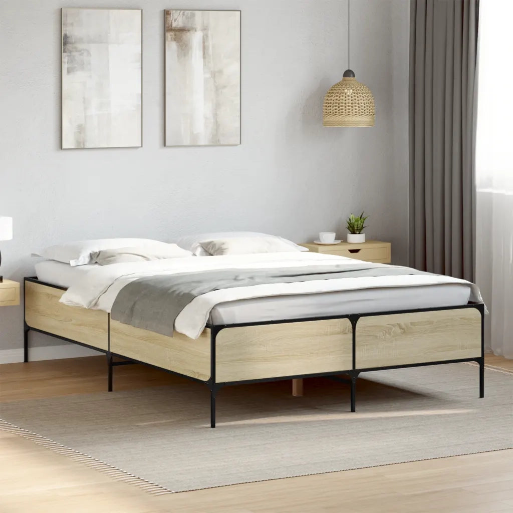 Letto matrimoniale | Letto per adulti | Giroletto Rovere Sonoma 140x190 cm in Legno Multistrato Metallo