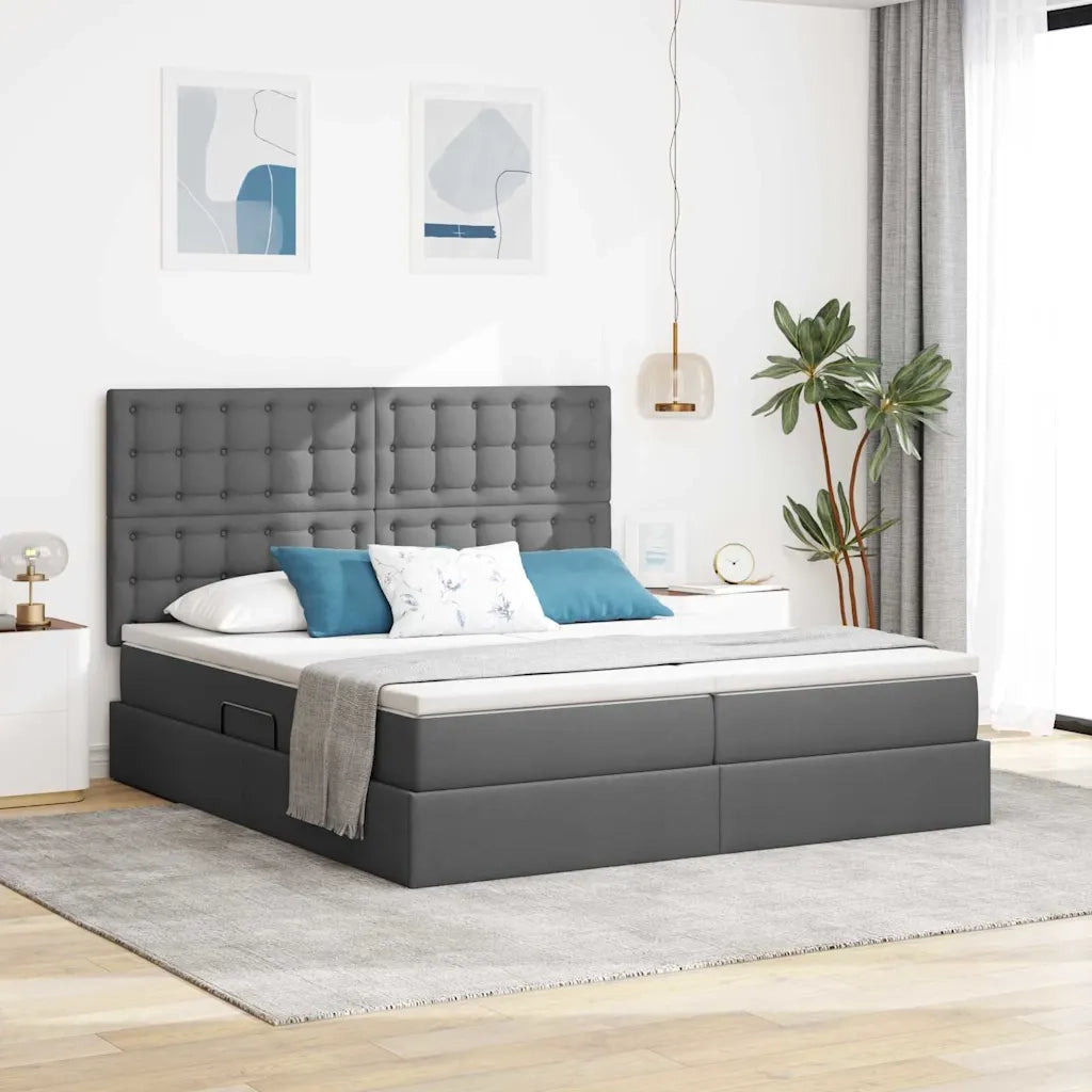 Letto con testiera Grigio scuro 200 x 200 cm Tessuto