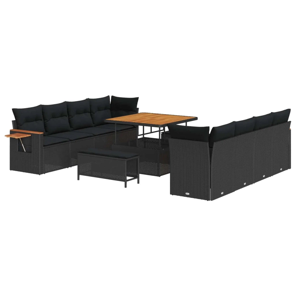 Set Divano da Giardino con cuscino 11 pcs Nero
