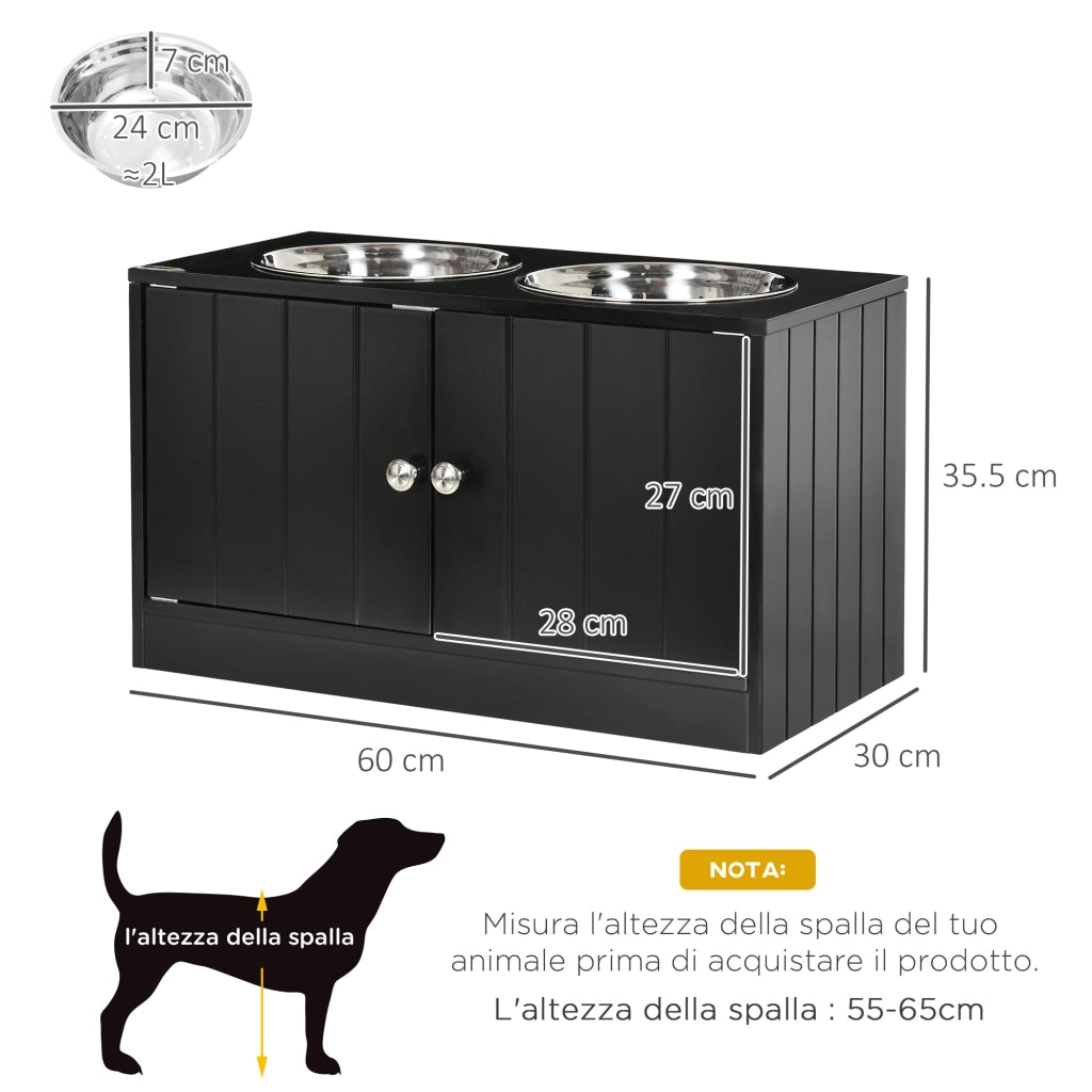 Ciotola per Cani Rialzata con Contenitore ¨C Minimal ¨C Nero 60x30x35.5cm