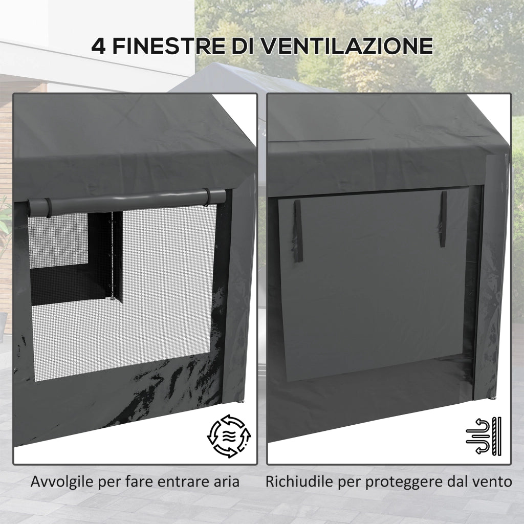 Gazebo per Auto e Feste con Altezza Regolabile, 4 Porte e 4 Finestre, 6x3m Grigio Scuro