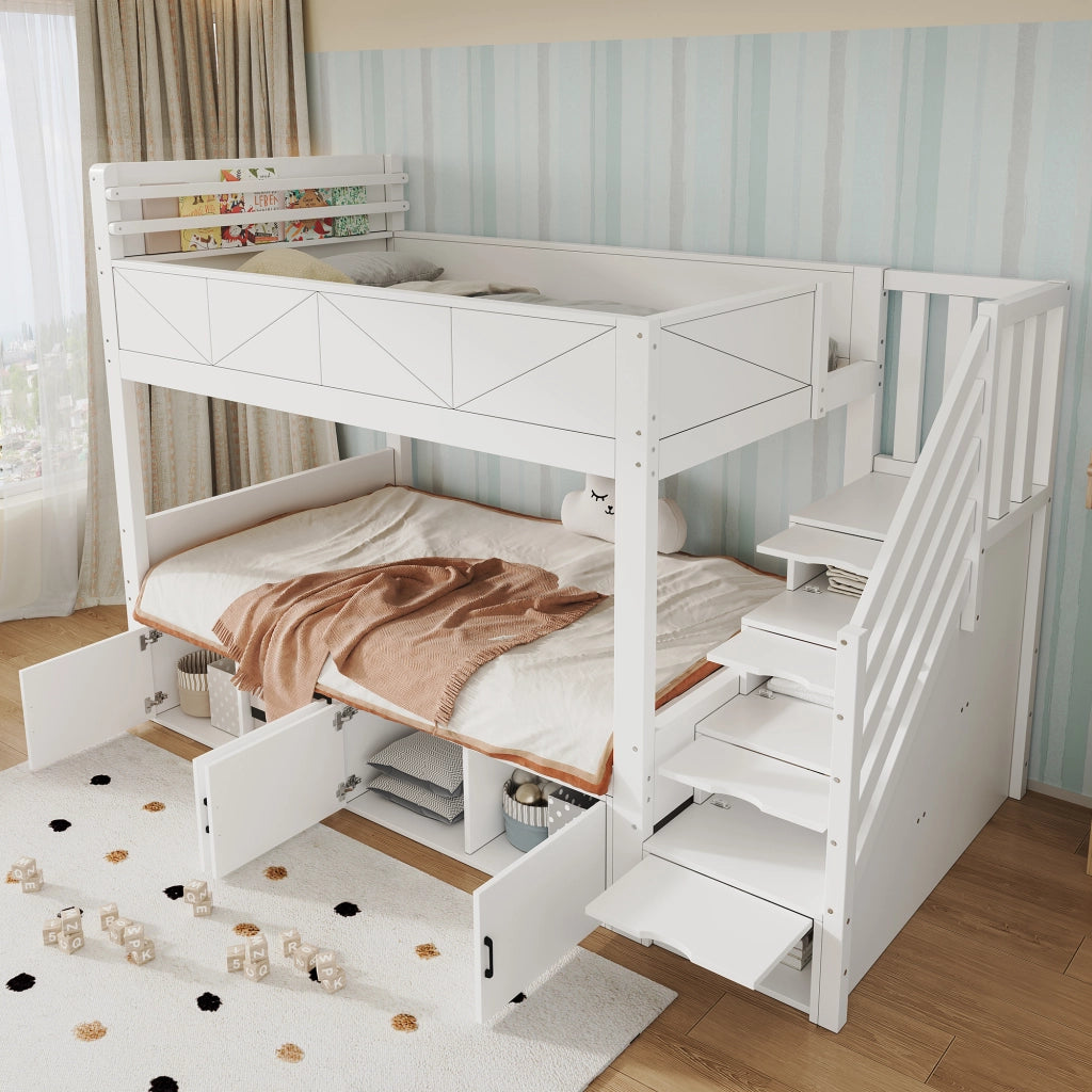 LETTO a castello 90x200 cm con scala contenitore bianco in legno e MDF