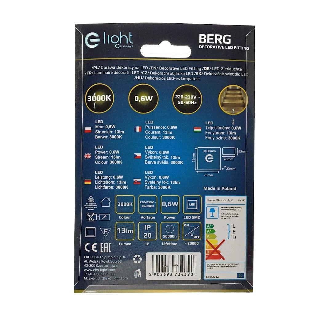 Faretto da incasso scala LED BERG EKS4390 3000K Eko-Light