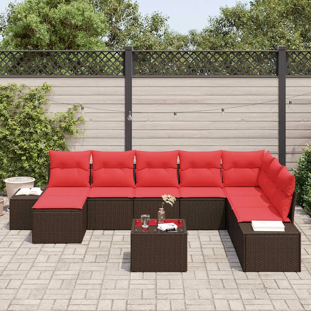Set Divano da Giardino 8 pz Marrone e Rosso polyrattan 3355863
