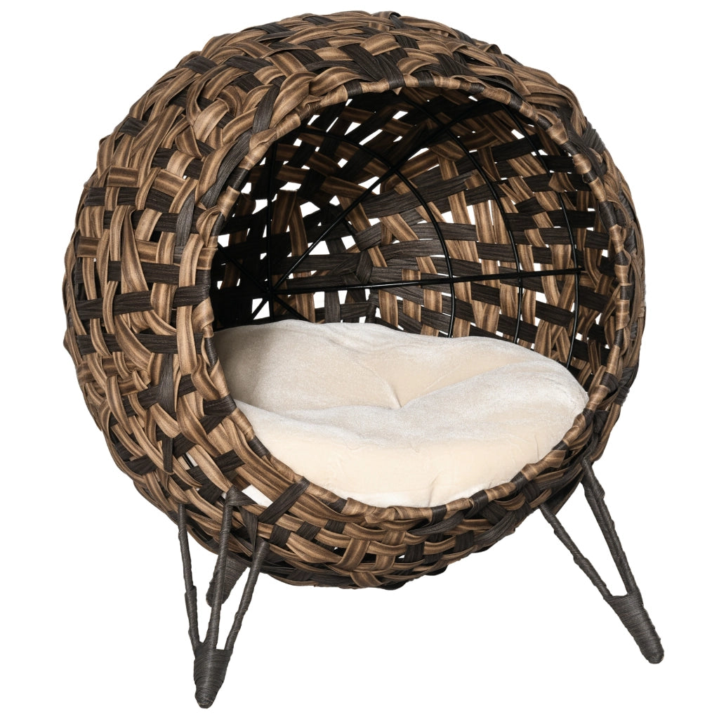 Casetta Gatti in Rattan con Cuscino Piedi Alzati ¨C zephmum ¨C Marrone ?52x58 cm