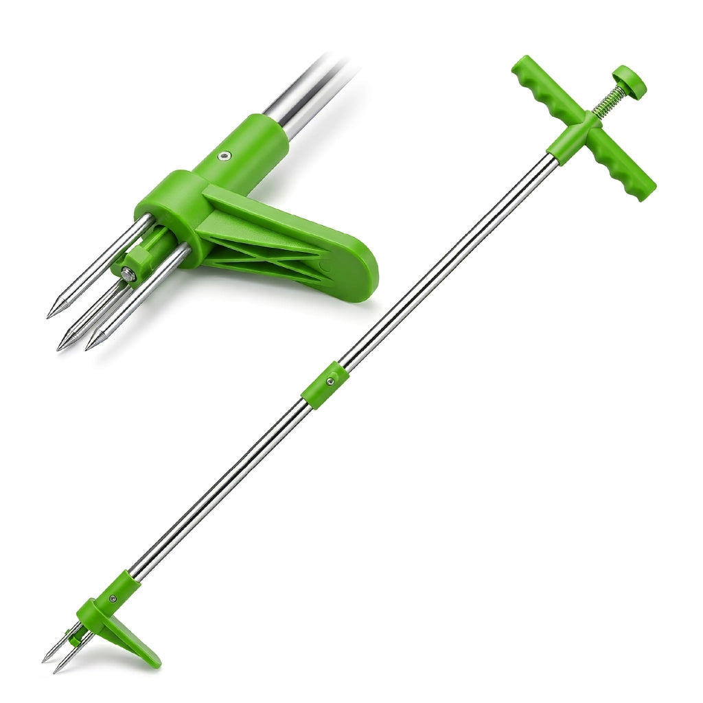 Estirpatore Manuale Erbacce in Acciaio Inox con Manico Ergonomico 100 cm, Estrattore Radici a 3 Denti con Pedale, Rimuovi Infestanti da Giardino Senza Sforzo