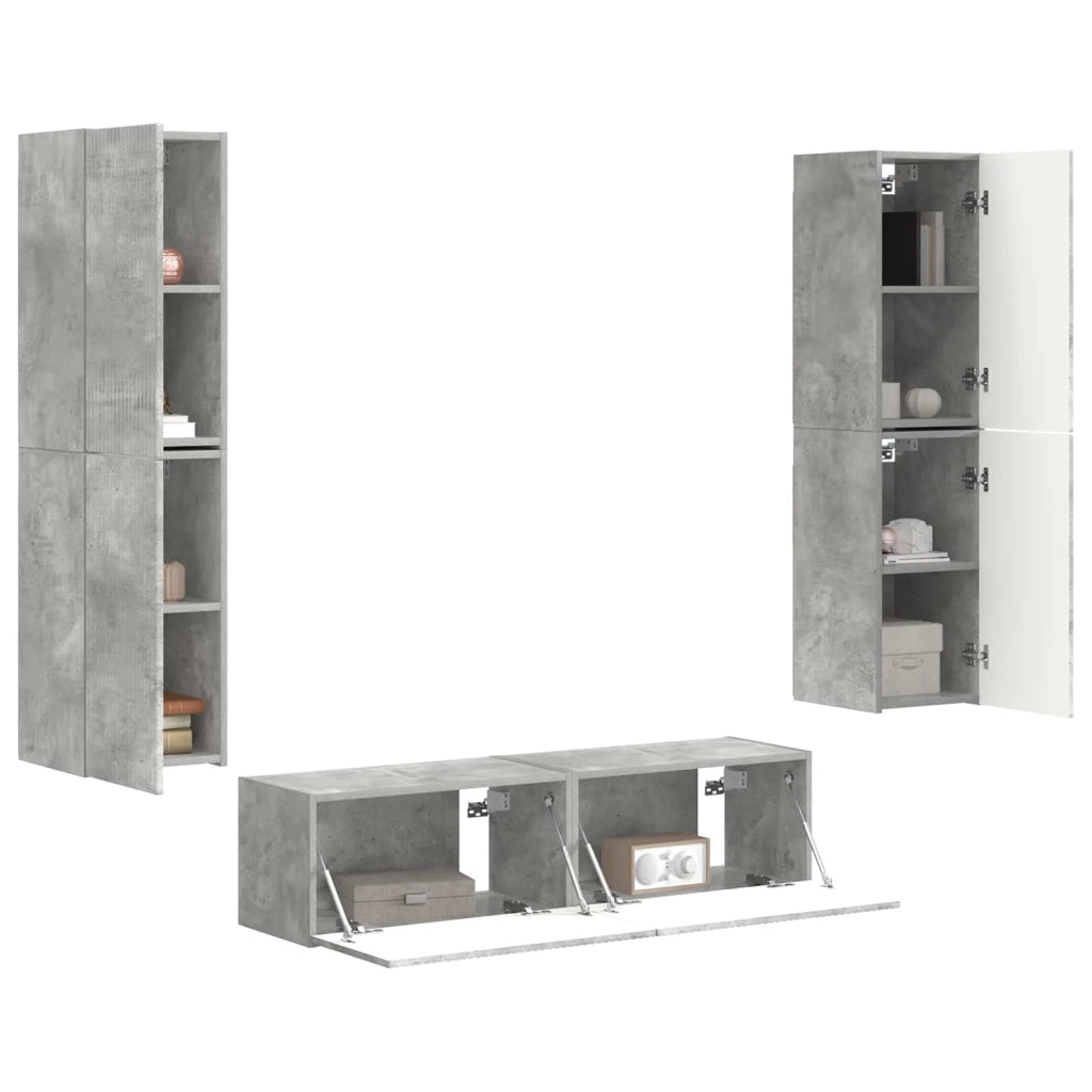 Set mobile TV 6 pcs Grigio cemento Legno multistrato 3409126